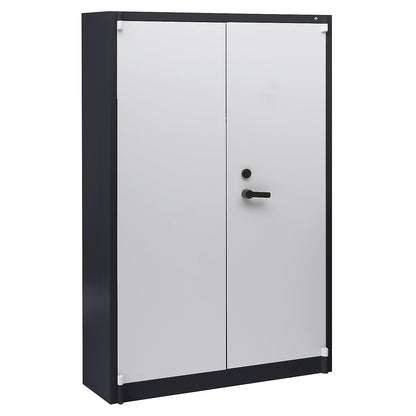 Certos fire protection cupboard, height 1950 mm, compliant with DIN 4102, with lockable compartment, W 1200 mm, black grey/light grey.
