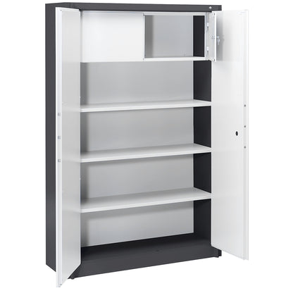 Certos fire protection cupboard, height 1950 mm, compliant with DIN 4102, with lockable compartment, W 1200 mm, black grey/light grey.