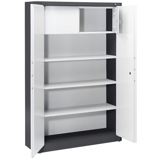 Certos fire protection cupboard, height 1950 mm, compliant with DIN 4102, with lockable compartment, W 1200 mm, black grey/light grey.