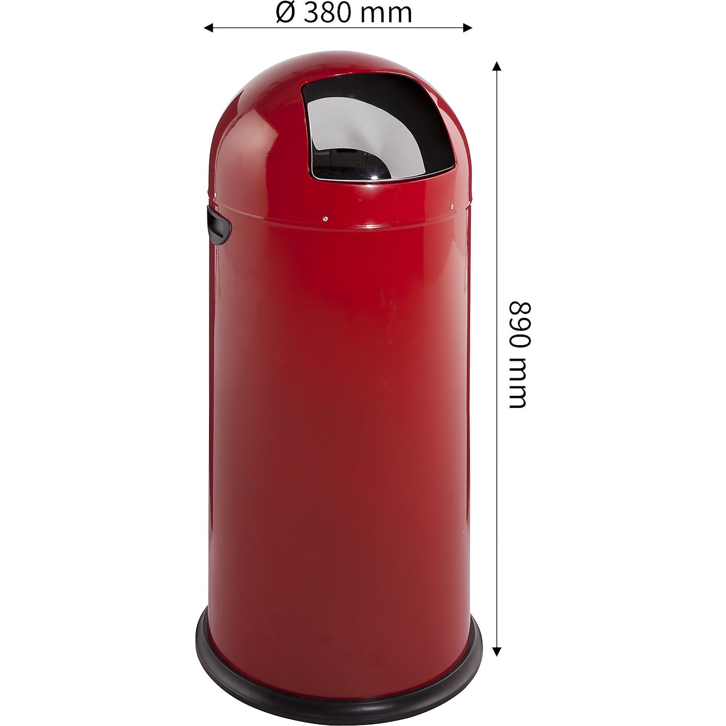 Push rubbish bin, steel, self-closing, flame red, 52 l, height 890 mm.