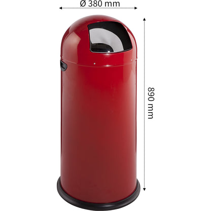 Push rubbish bin, steel, self-closing, flame red, 52 l, height 890 mm.