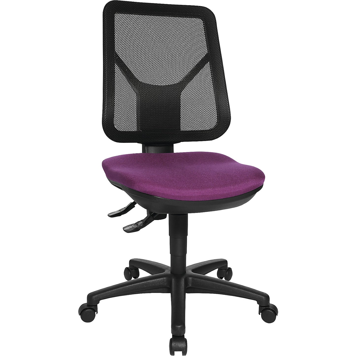 Ergonomic swivel chair, mesh back rest, purple.