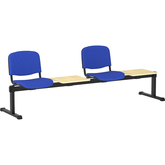 Bench unit, with table, 2 tables, 2 seats, blue upholstery.