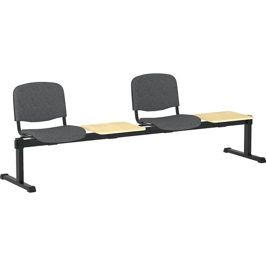 Bench unit, with table, 2 tables, 2 seats, charcoal upholstery.