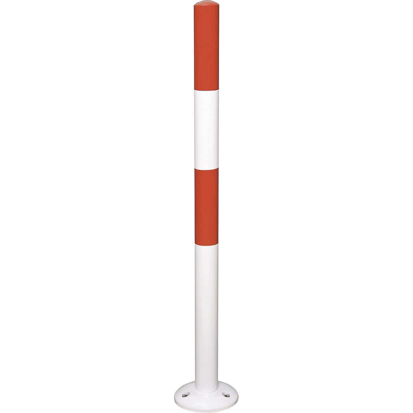 Barrier post made of round tubular steel, white/red, to bolt in place, Ø 60 mm.