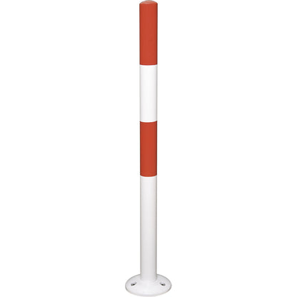 Barrier post made of round tubular steel, white/red, to bolt in place, Ø 60 mm.