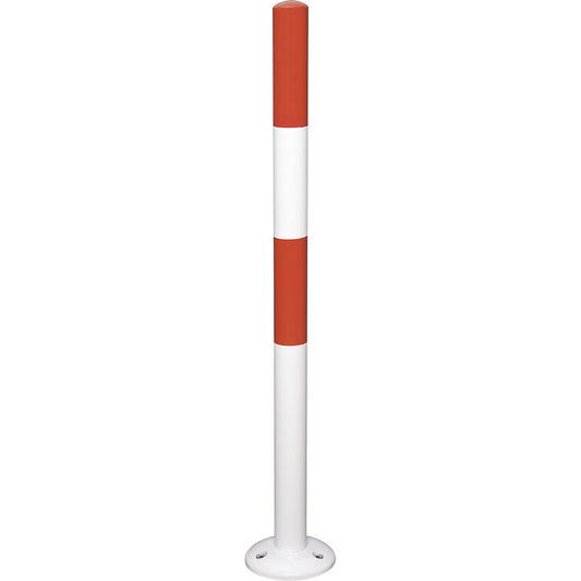 Barrier post made of round tubular steel, white/red, to bolt in place, Ø 60 mm.