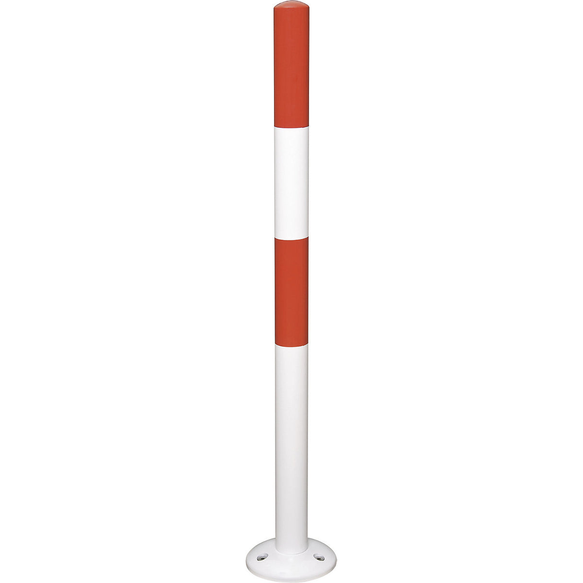 Barrier post made of round tubular steel, white/red, to bolt in place, Ø 60 mm.