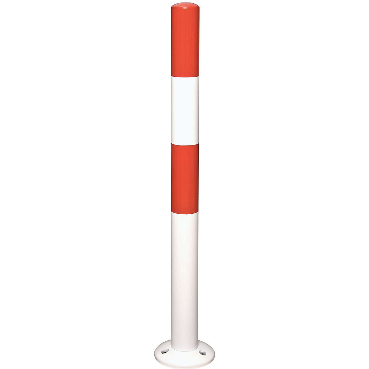 Barrier post made of round tubular steel, white/red, to bolt in place, Ø 76 mm.