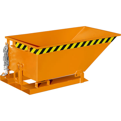 Tilting skip with tilting mechanism, low construction, capacity 0.25 m³, orange RAL 2000.