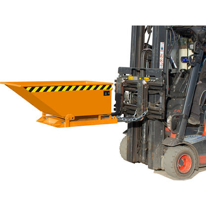 Tilting skip with tilting mechanism, low construction, capacity 0.4 m³, hot dip galvanised in accordance with EN ISO 1461.
