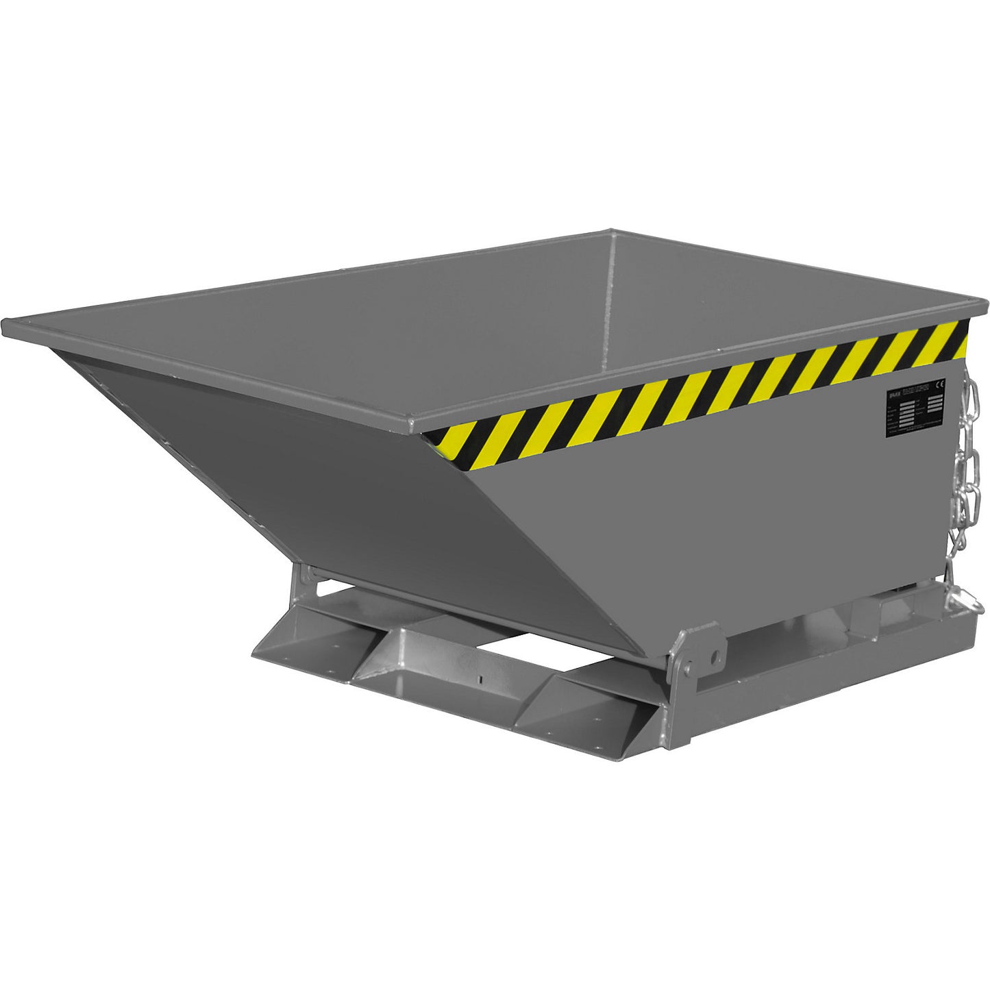 Tilting skip with tilting mechanism, low construction, capacity 0.25 m³, grey RAL 7005.