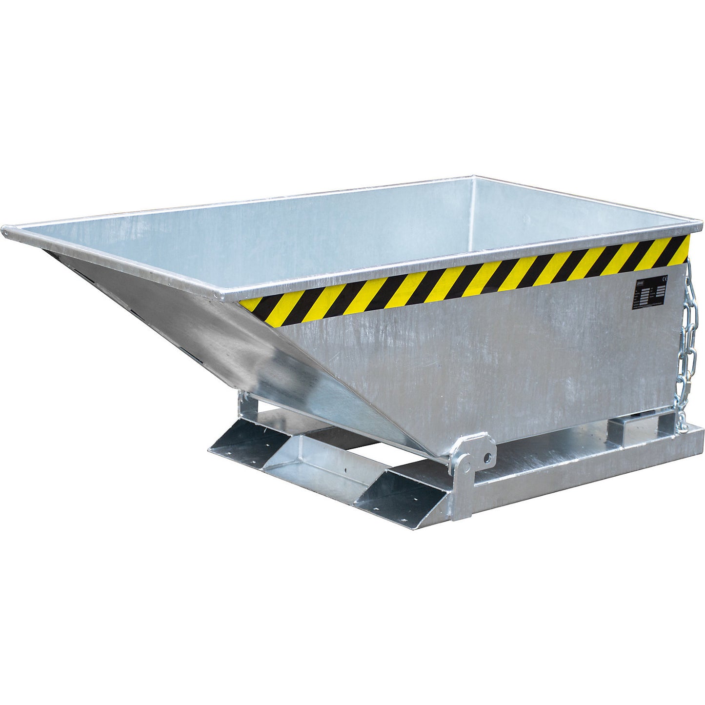 Tilting skip with tilting mechanism, low construction, capacity 0.25 m³, hot dip galvanised in accordance with EN ISO 1461.