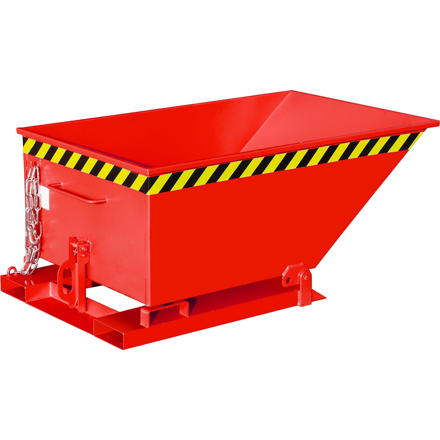 Tilting skip with tilting mechanism, low construction, capacity 0.4 m³, red RAL 3000.