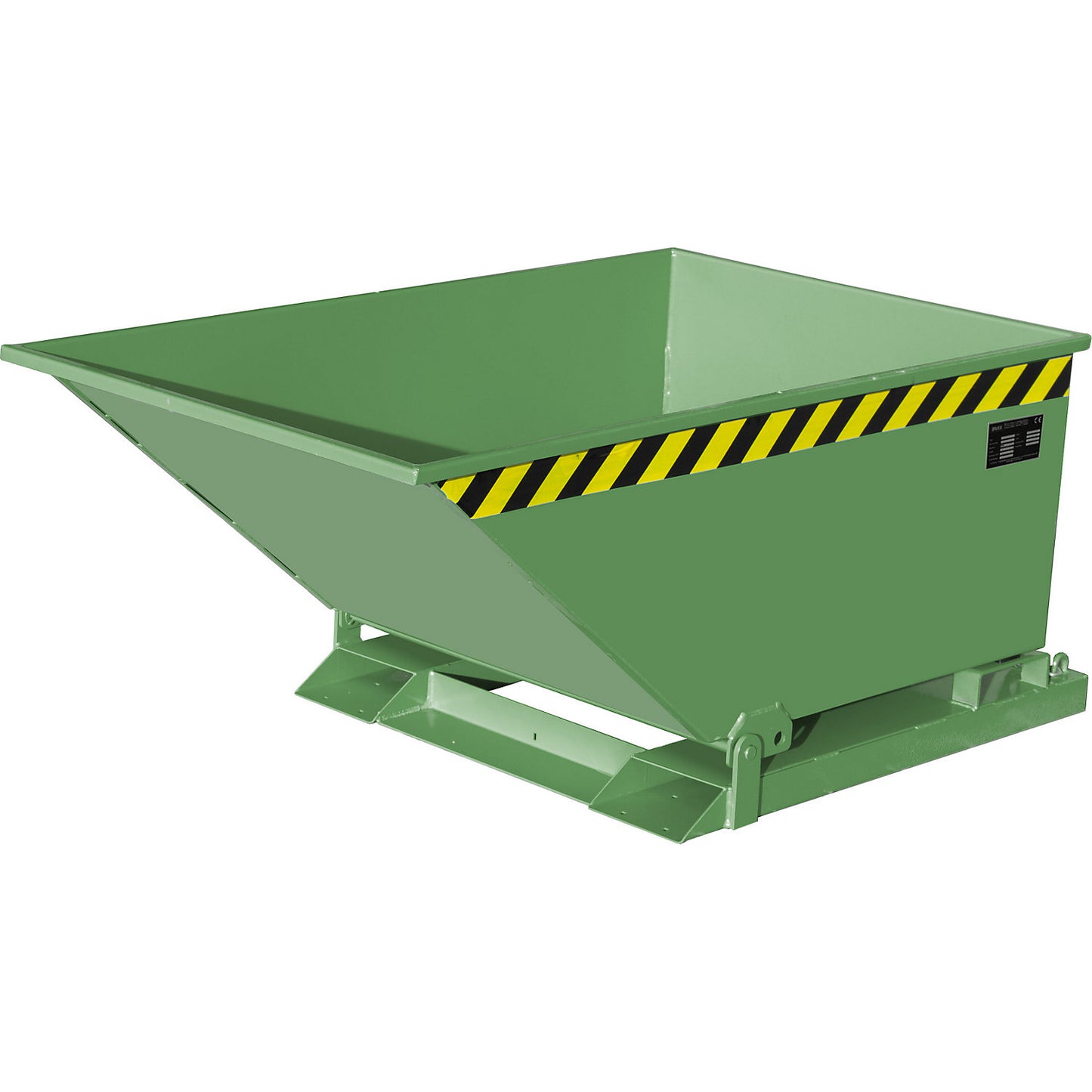Tilting skip with tilting mechanism, low construction, capacity 0.4 m³, green RAL 6011.