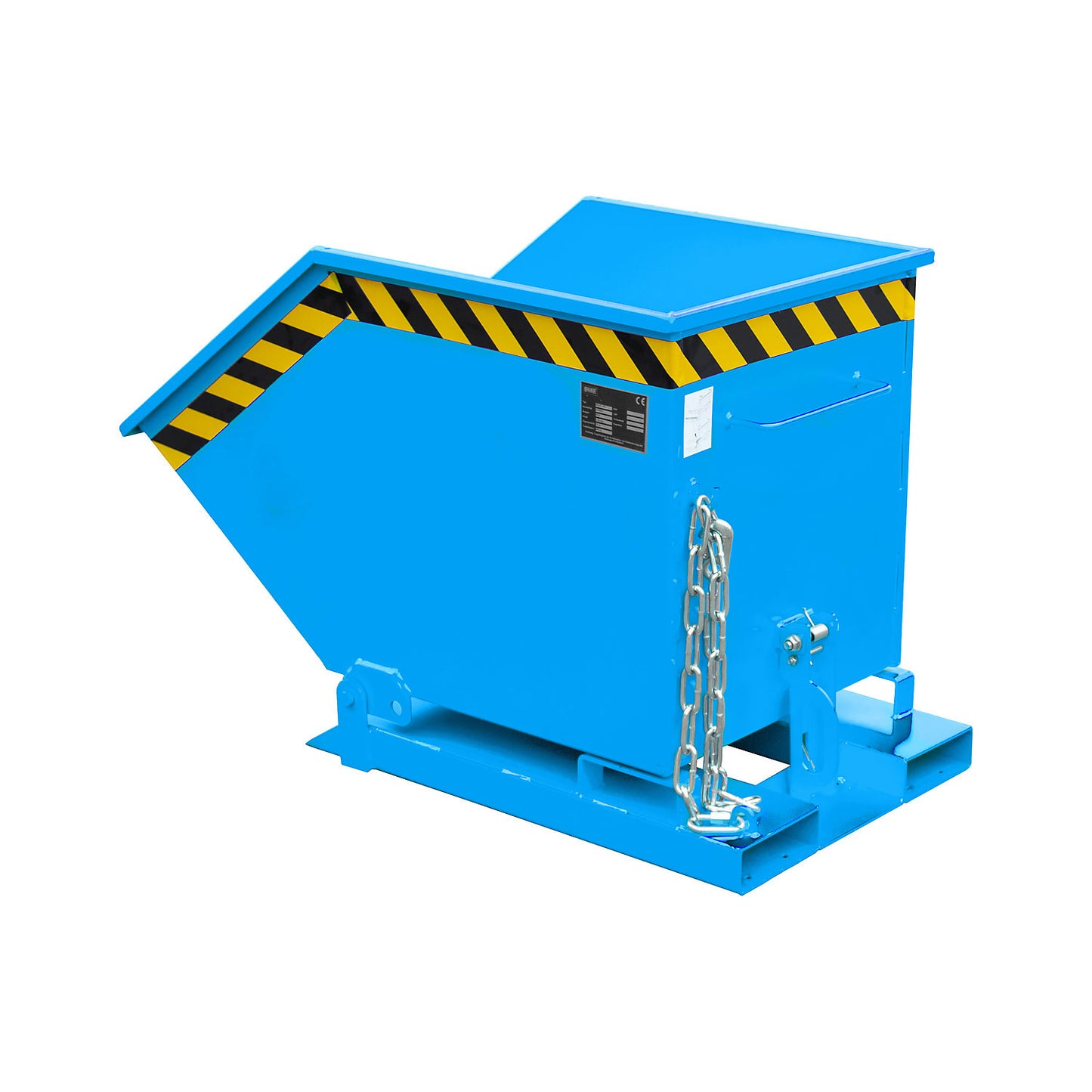 Tilting skip with tilting mechanism, box-shaped, capacity 0.25 m³, blue RAL 5012.