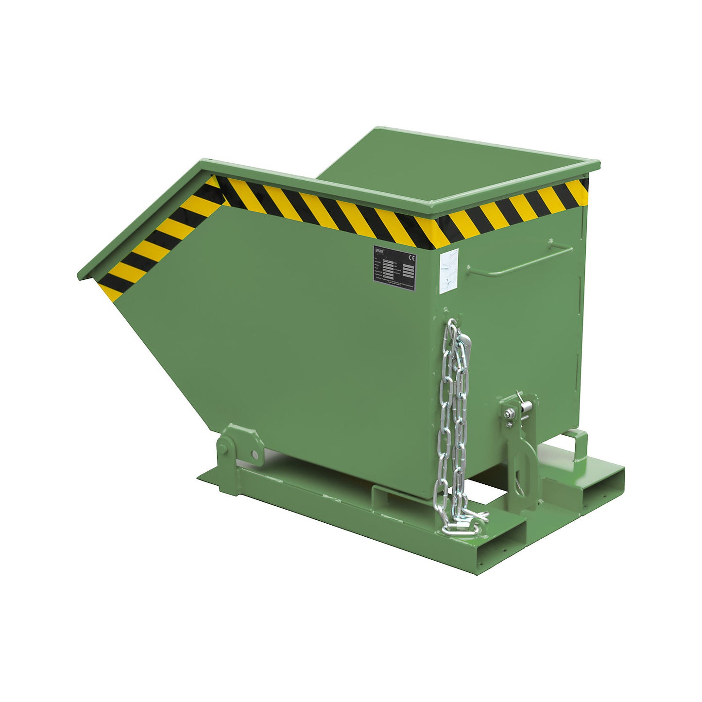 Tilting skip with tilting mechanism, box-shaped, capacity 0.25 m³, green RAL 6011.