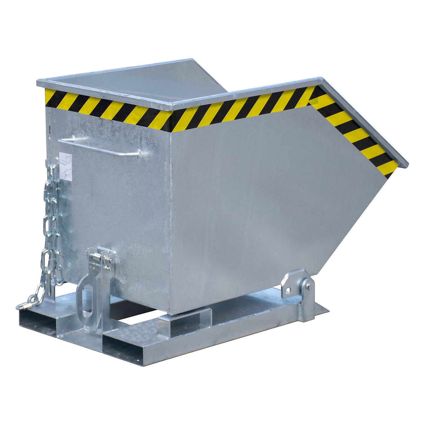 Tilting skip with tilting mechanism, box-shaped, capacity 0.25 m³, hot dip galvanised in accordance with EN ISO 1461.