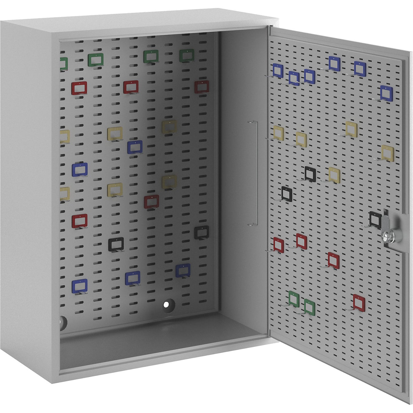 Key cabinet, light grey RAL 7035, HxWxD 350 x 270 x 130 mm, for 40 hooks.