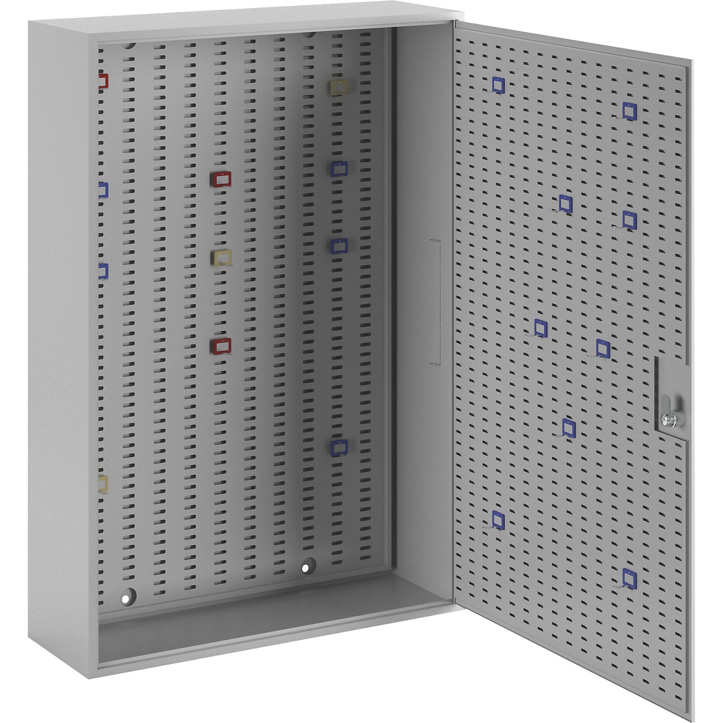 Key cabinet, light grey RAL 7035, HxWxD 550 x 380 x 130 mm, for 90 hooks.