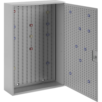 Key cabinet, light grey RAL 7035, HxWxD 550 x 380 x 130 mm, for 90 hooks.