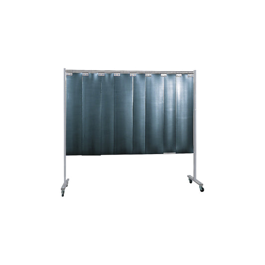 Mobile welding protection screen, single unit design, HxW 1900 x 2100 mm, with lamellar curtain, dark green.