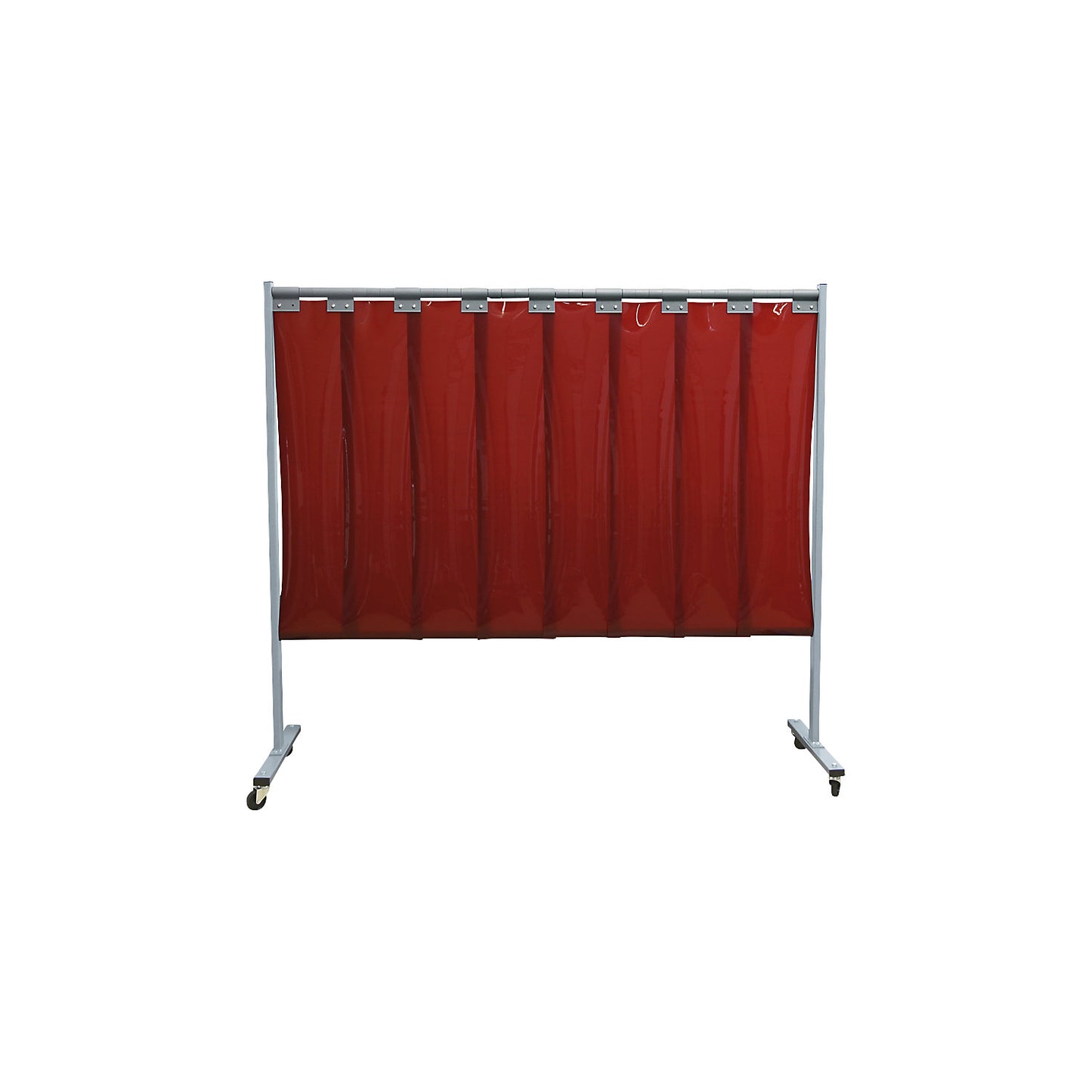 Mobile welding protection screen, single unit design, HxW 1900 x 2100 mm, with lamellar curtain, red.