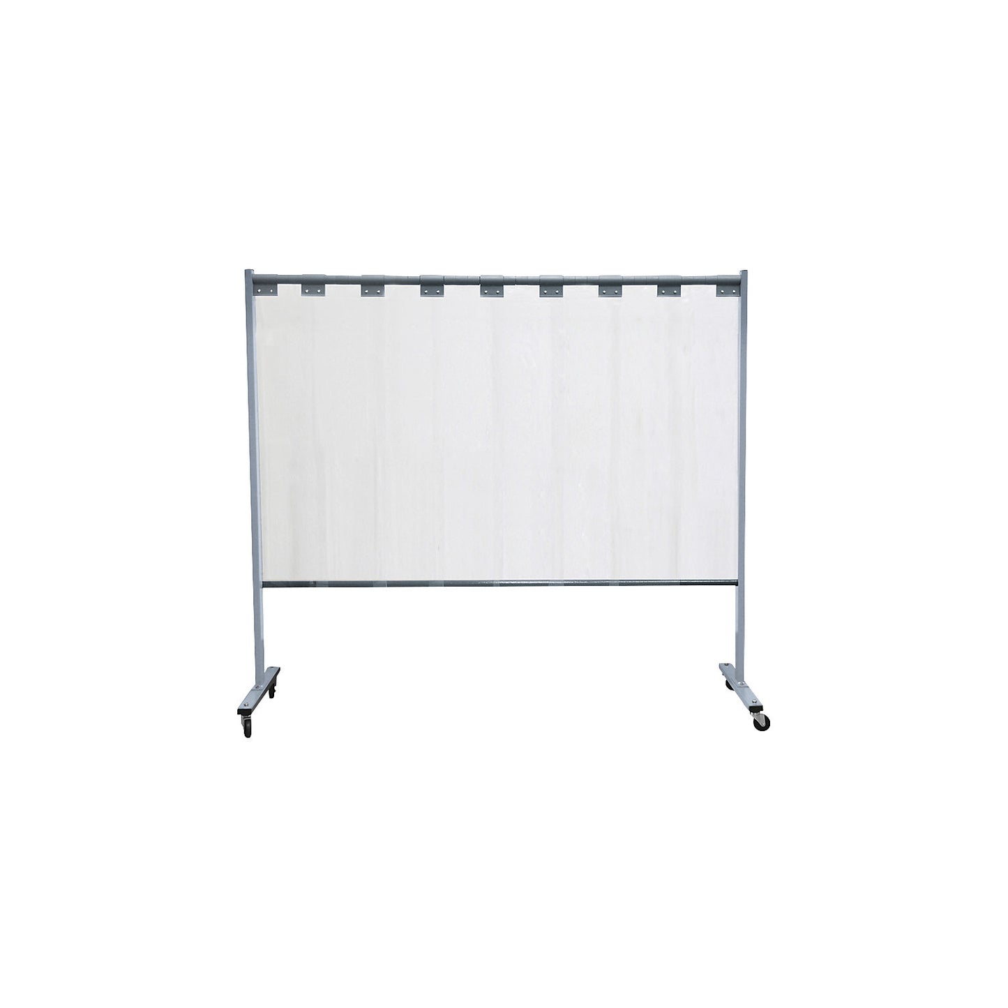 Mobile welding protection screen, single unit design, HxW 1900 x 2100 mm, with lamellar curtain, transparent.