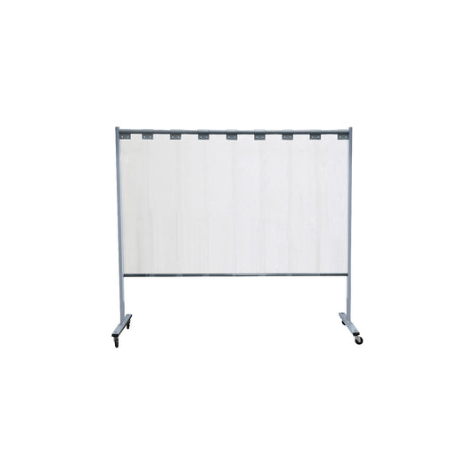 Mobile welding protection screen, single unit design, HxW 1900 x 2100 mm, with lamellar curtain, transparent.