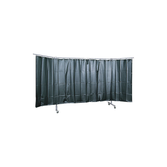 Mobile welding protection screen, 3-part model, HxW 1930 x 3800 mm, with welding protection film, dark green.