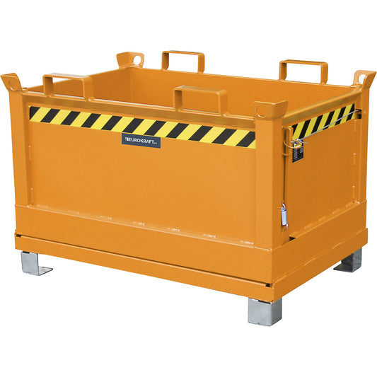 Hinged bottom skip, capacity 0.5 m³, yellow orange RAL 2000.