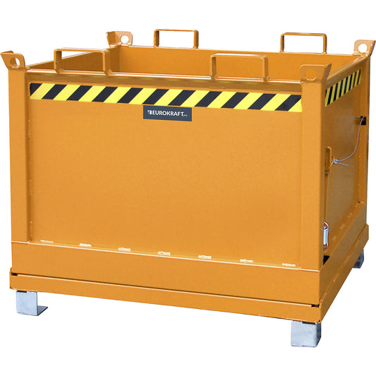 Hinged bottom skip, capacity 0.75 m³, yellow orange RAL 2000.