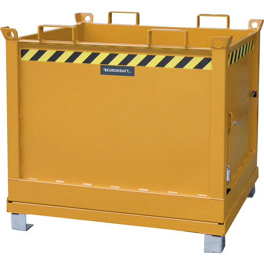 Hinged bottom skip, capacity 1.0 m³, yellow orange RAL 2000.