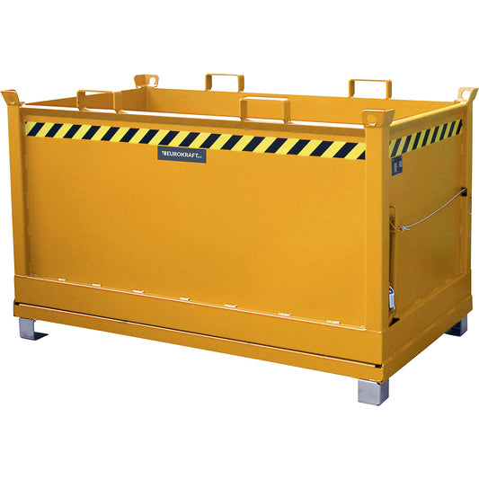 Hinged bottom skip, capacity 1.5 m³, yellow orange RAL 2000.