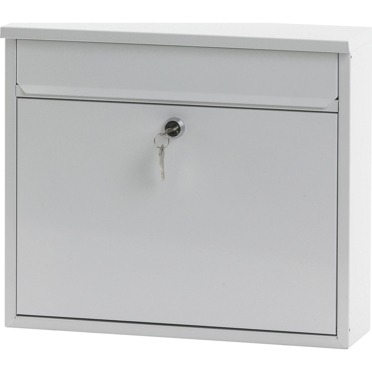 Letter box, with level roof, HxWxD 320 x 360 x 100 mm, sheet steel, powder coated, pure white RAL 9010.