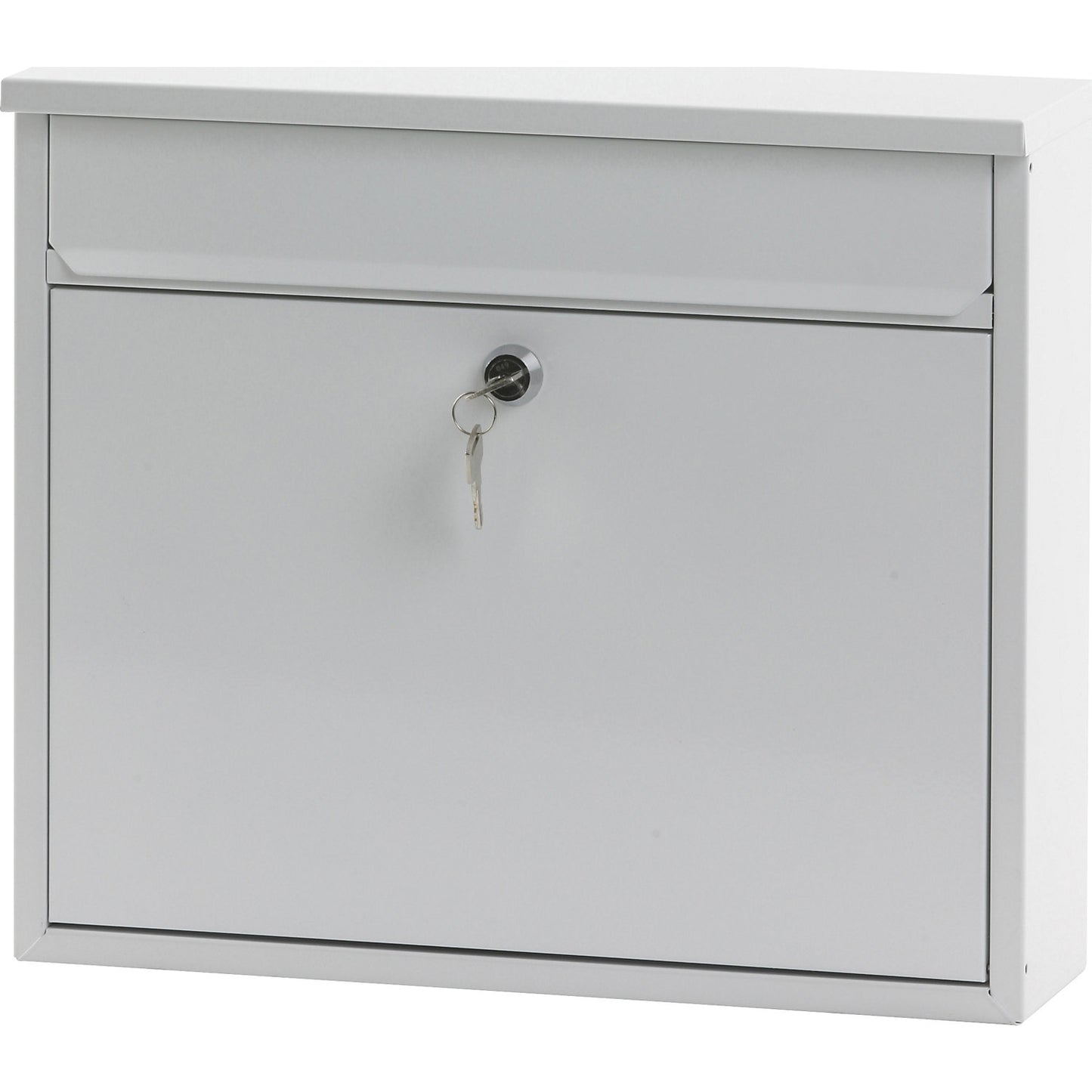 Letter box, with level roof, HxWxD 320 x 360 x 100 mm, sheet steel, powder coated, pure white RAL 9010.