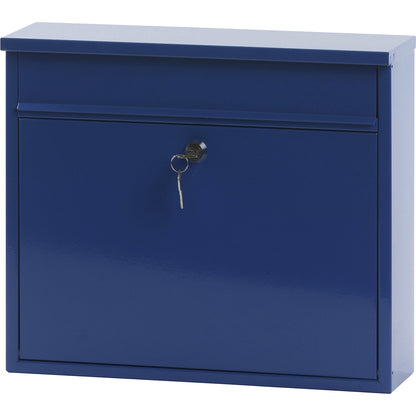 Letter box, with level roof, HxWxD 320 x 360 x 100 mm, sheet steel, powder coated, blue RAL 5005.