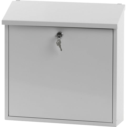 Letter box, with folding sloped roof, HxWxD 370 x 370 x 115 mm, sheet steel, powder coated, pure white RAL 9010.