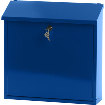 Letter box, with folding sloped roof, HxWxD 370 x 370 x 115 mm, sheet steel, powder coated, blue RAL 5005.