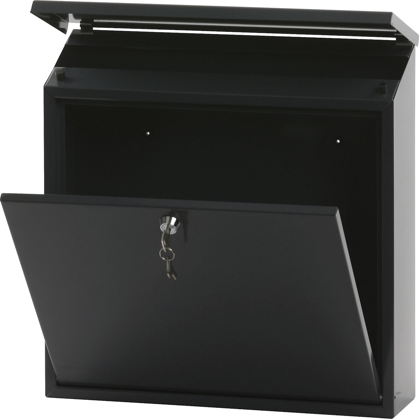 Letter box, with folding sloped roof, HxWxD 370 x 370 x 115 mm, sheet steel, powder coated, charcoal 7016.