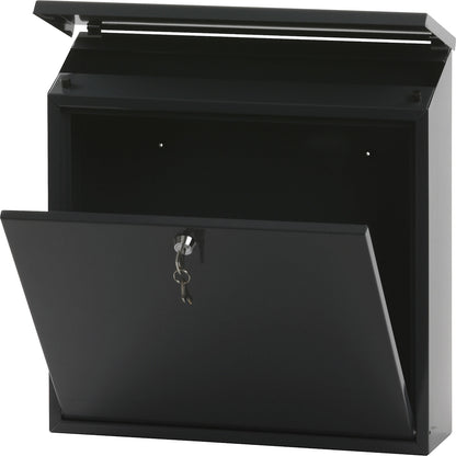 Letter box, with folding sloped roof, HxWxD 370 x 370 x 115 mm, sheet steel, powder coated, charcoal 7016.