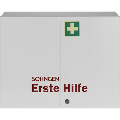 First aid cupboard, DIN 13169, double door, white, HxWxD 462 x 604 x 170 mm, without contents.