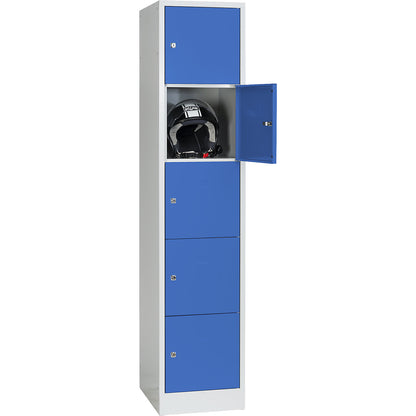 Dresden 5-fold compartment locker, 1 compartment, light grey / light blue, W 400 mm, with base plinth.