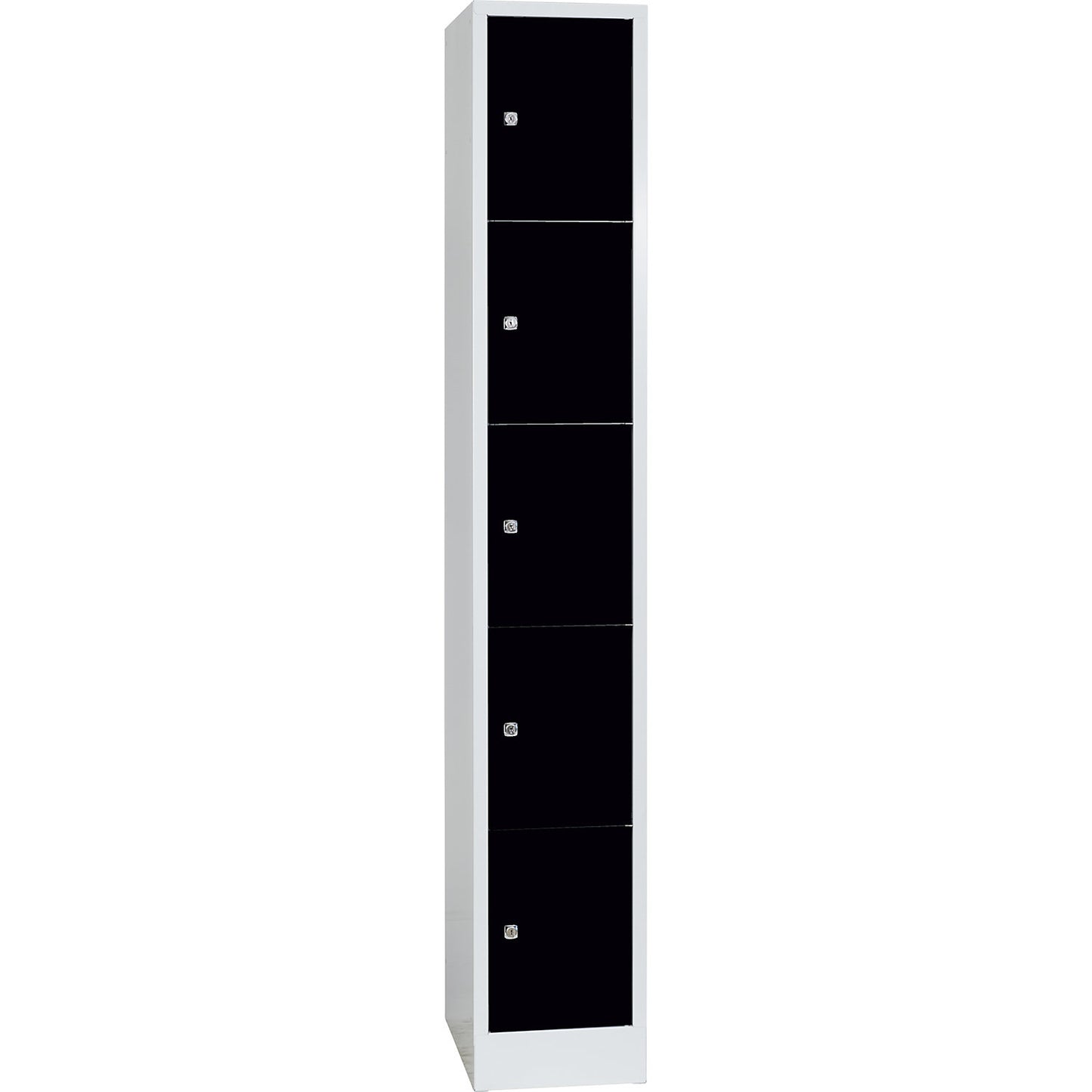 Dresden 5-fold compartment locker, 1 compartment, light grey / jet black, W 300 mm, with base plinth.