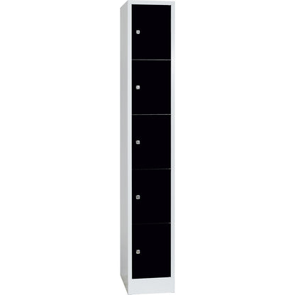 Dresden 5-fold compartment locker, 1 compartment, light grey / jet black, W 300 mm, with base plinth.