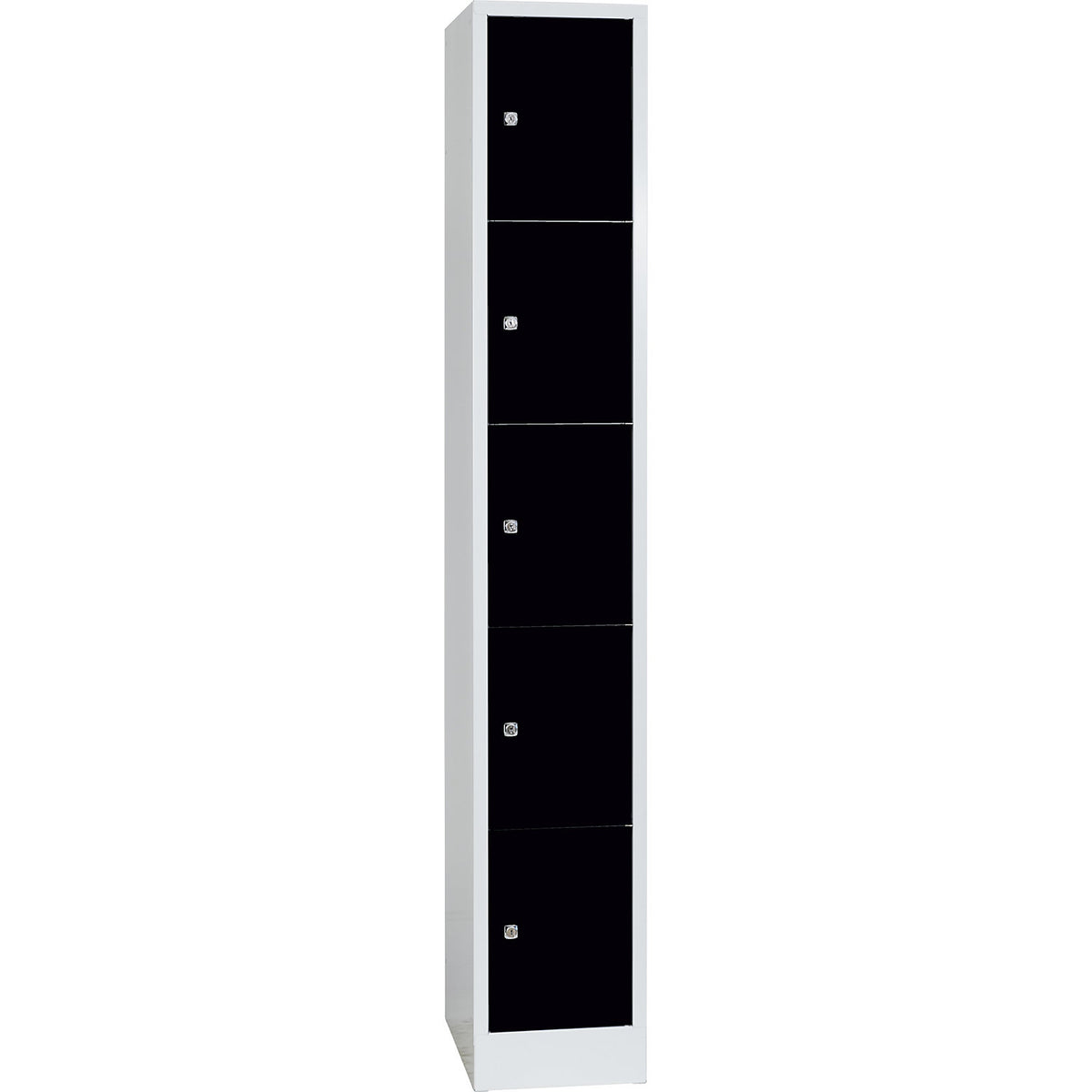 Dresden 5-fold compartment locker, 1 compartment, light grey / jet black, W 300 mm, with base plinth.