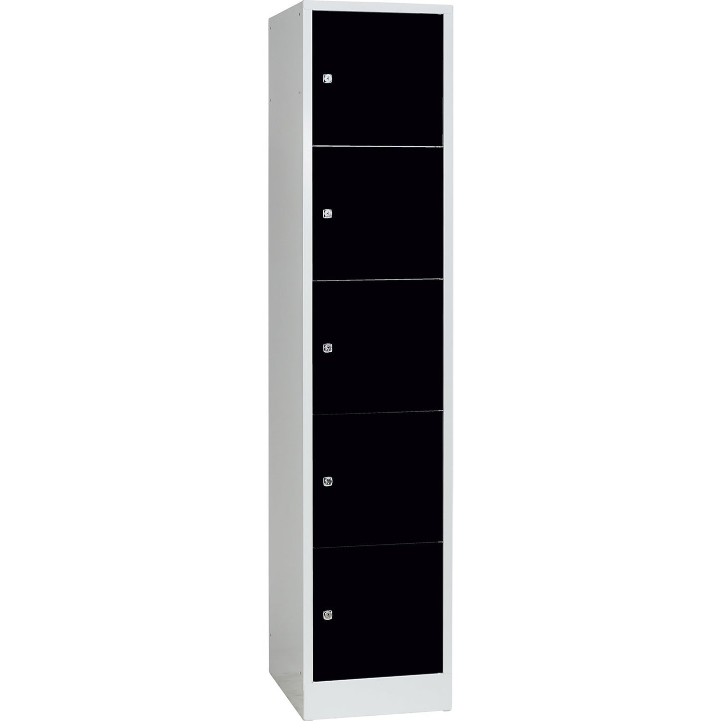 Dresden 5-fold compartment locker, 1 compartment, light grey / jet black, W 400 mm, with base plinth.