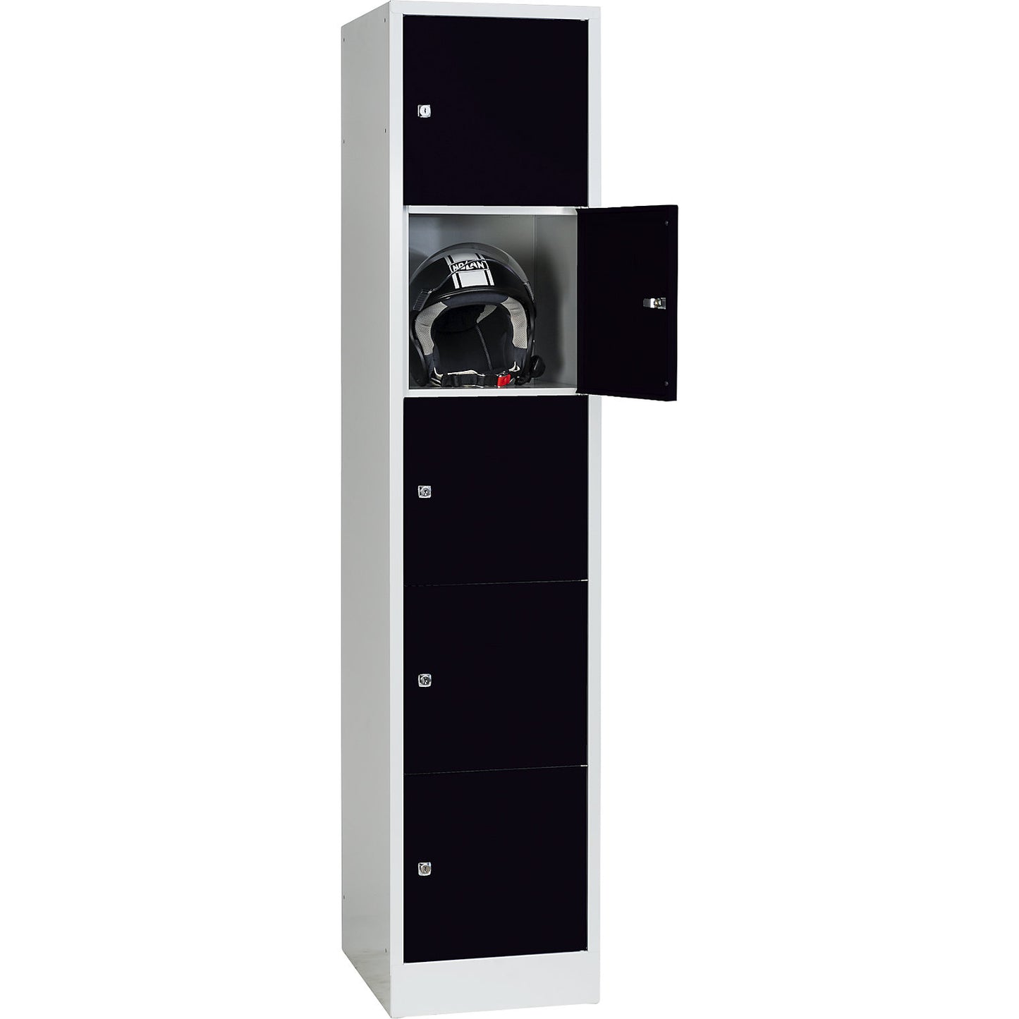 Dresden 5-fold compartment locker, 1 compartment, light grey / jet black, W 400 mm, with base plinth.