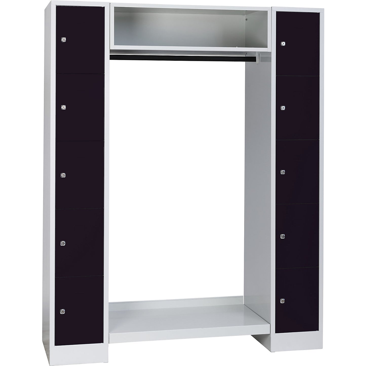 Dresden cloakroom locker system, 2 compartments, 1 coat rack, W 1470 mm, light grey / jet black.