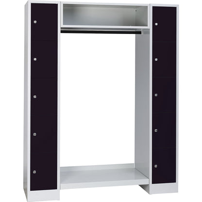 Dresden cloakroom locker system, 2 compartments, 1 coat rack, W 1470 mm, light grey / jet black.